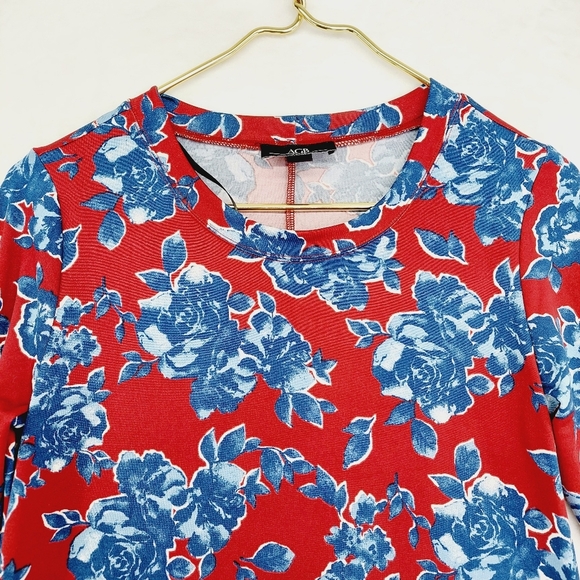New AGB Crewneck Long Sleeve Red /Blue Floral Swing Dress P4252 - Picture 4 of 9